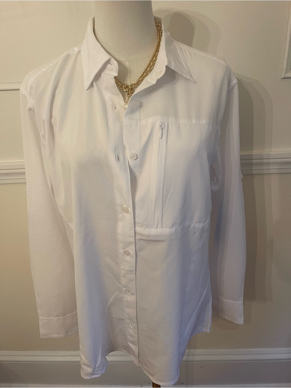 Classic White Button-Down Shirt with Pocket